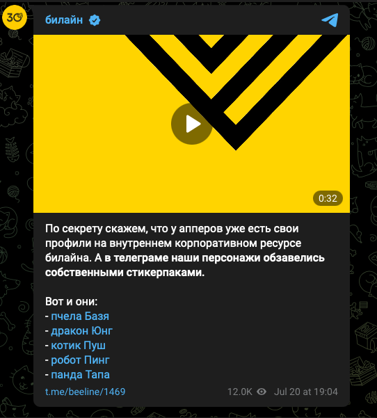 Скриншот поста в Telegram с 12 тысячами просмотров