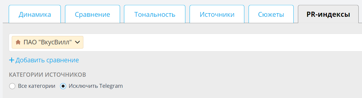 Панель настройки расчета PR-индексов в СКАНе